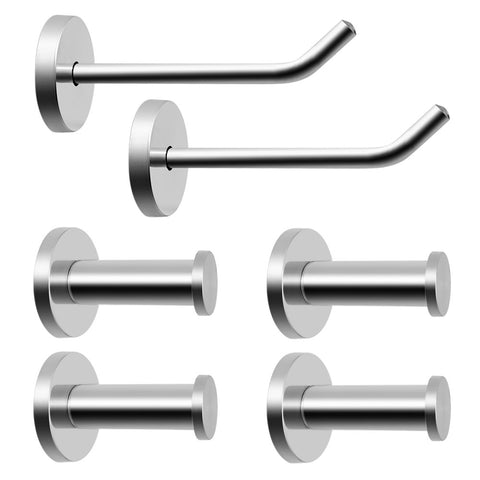 Yotako 6 Pack Wall-Mount Robe Hook, 2 Size 4 X Stainless Steel Bath Towel Hooks +2 X Super Heavy Duty Long Nose Coat Hat Wall Hangers Brushed Nicke for Home Kitchen Bathroom Closets (2 Inch 4 Inch)
