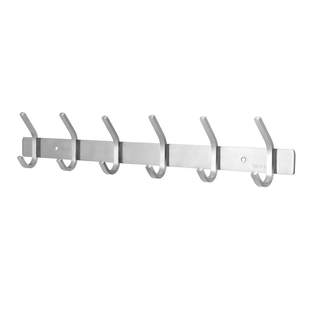 Homgrace Coat Hook Rack Wall Mounted Coat Hanger Stainless Steel Hook Rail, 6 Hooks