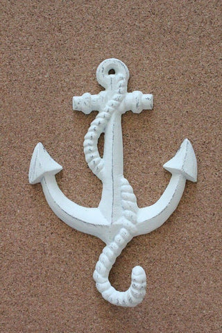 White Shabby Chic Anchor hook  beach wall decor. Towel hook Nautical hook
