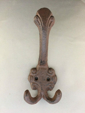 Rustic Cast Iron Double Hook Victorian  wall decor. Towel hook Fancy Coat hook