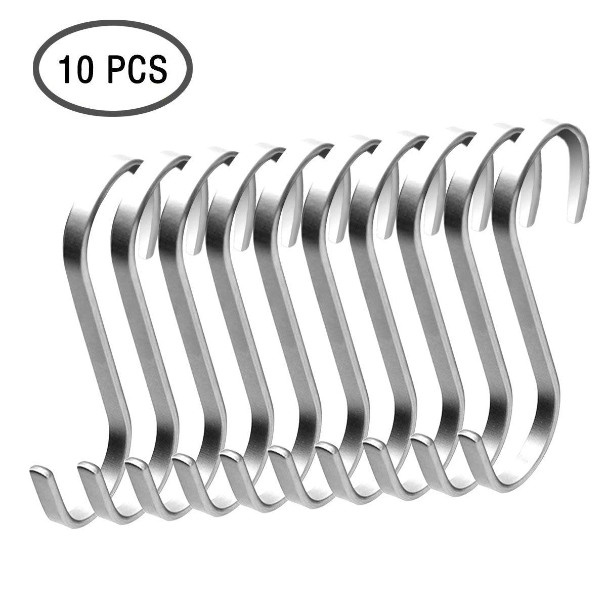 Premium Stainless Steel Metal S Hooks Kitchen Pot Pan Hanger Clothes Storage Rack Polished 10 Pcs/Pack 3.3 Inches Flat by Freehawk