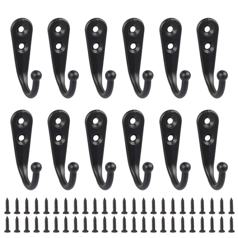 24 Pack Wall Mounted Coat Hooks Hanger Holder Black for Wall Vintage Decorative Single Robe Hooks with 50pcs Screws (White)
