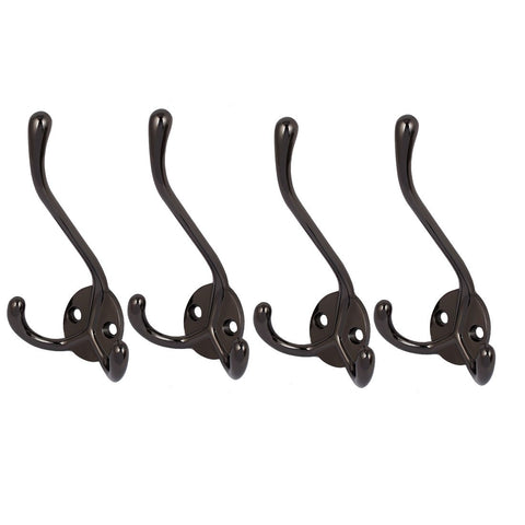 uxcell Zinc Alloy Triple Prong Coat Towel Hat Hook Wall Hanger Brilliant Black 4pcs