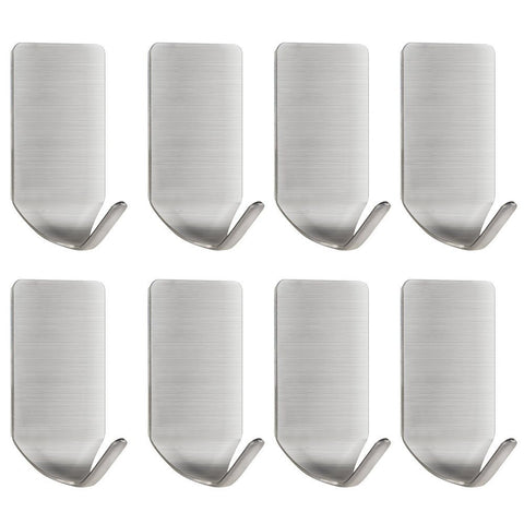 Lin-Wu-RR Adhesive Hooks, Heavy Duty 3M Wall Hooks Stainless Steel Waterproof Hanger for Robe, Coat, Towel, Keys, Bags, Lights, Calendars -Home Kitchen Bathroom 8-pack (C)