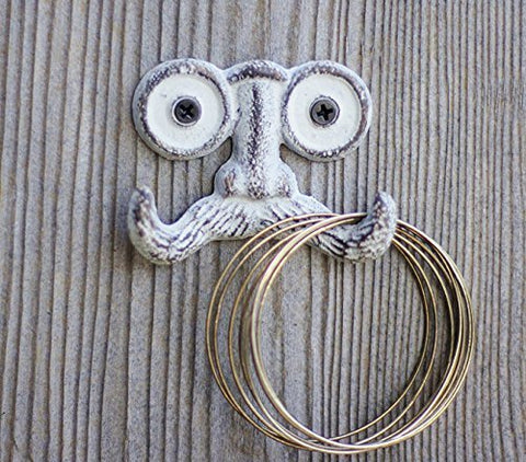 Mustache Wall Hook | Double Coat Hook | Decorative Wall Mounted Coat Hanger | 3.5 x2.5" - With Screws And Anchors by Comfify (Antique White)