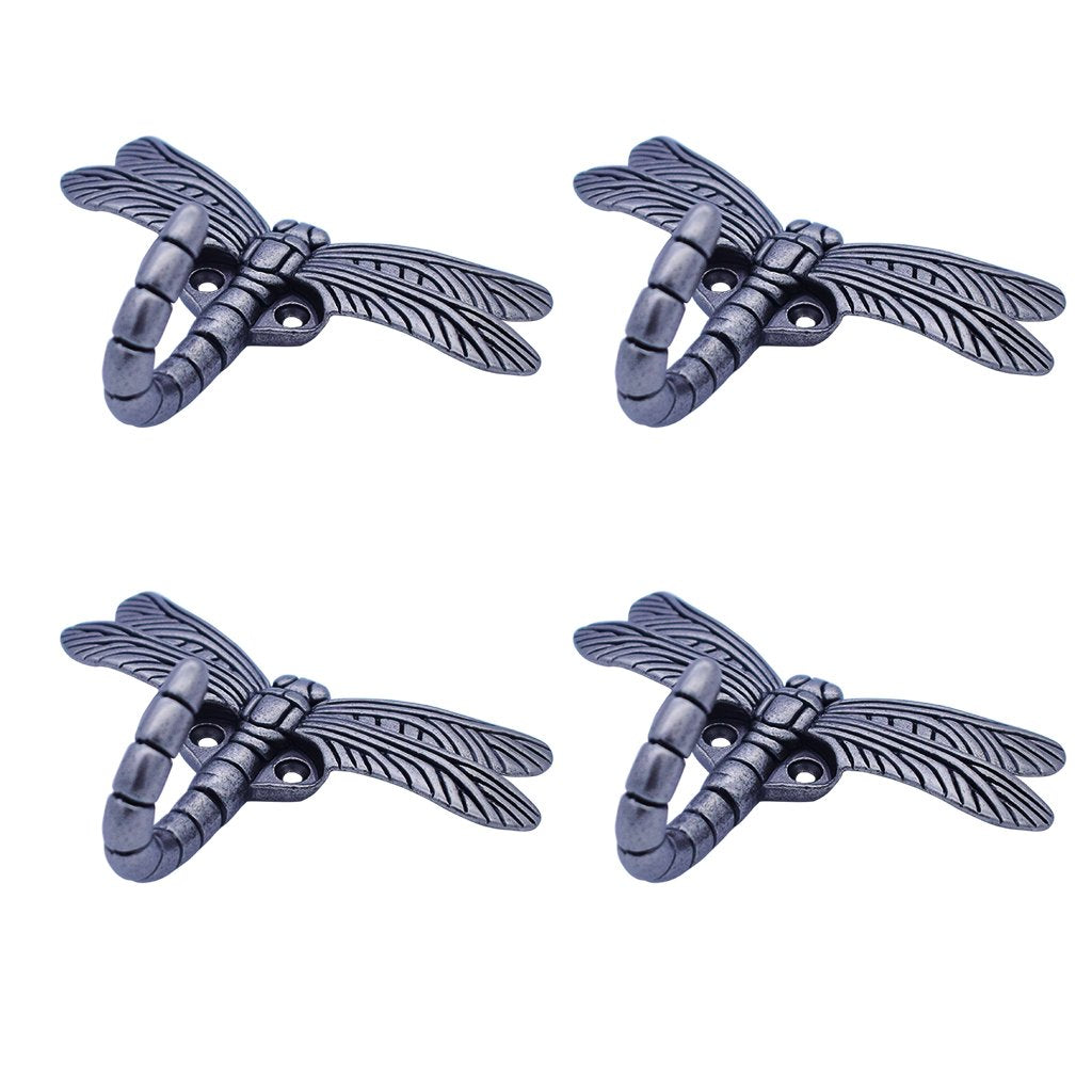 HanLingGG Dragonfly Wall Mounted Hanger Hooks Heavy Duty Coat Tower Hooks with Screws for Clothes, Hat, Bags, Key Perfect Halloween Decorations (4 Pcs)