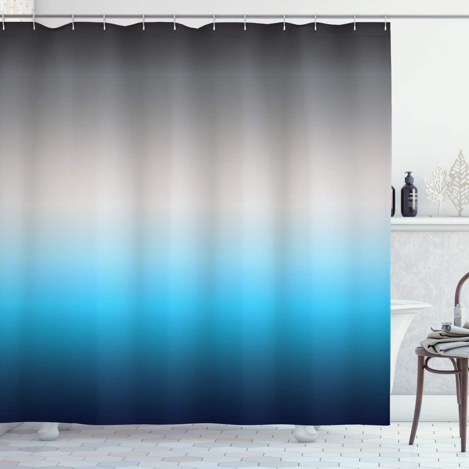 Ambesonne Home Decorations Art Bathroom Decor Collection, 70 Inches Long, Polyester Fabric Shower Curtain Set with Hooks, Ombre Colorful Design Gray Blue Navy