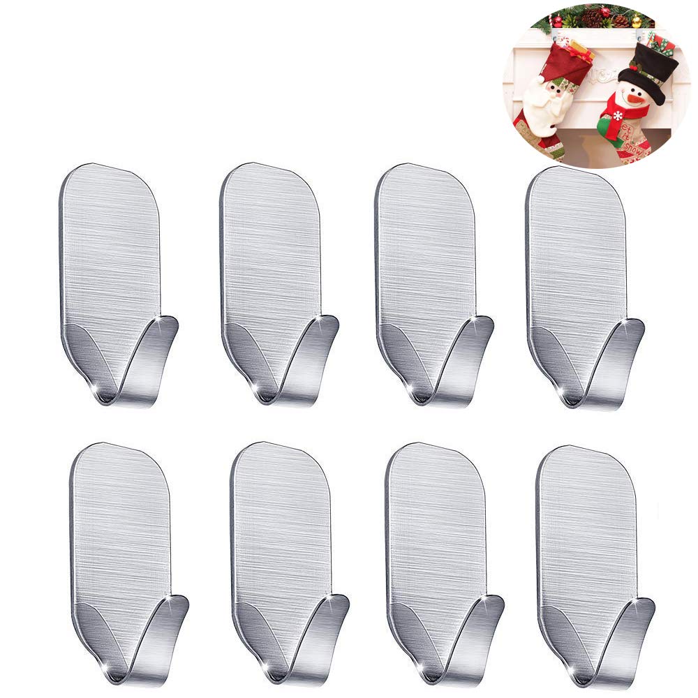 Fotosnow Wall Hooks, Self Adhesive Hooks SUS 304 Brushed Stainless Steel Bathroom Kitchen Organizer Super Power Wall Hanger for Coat, Robe,Towel, Keys, Hats- 10 Pack