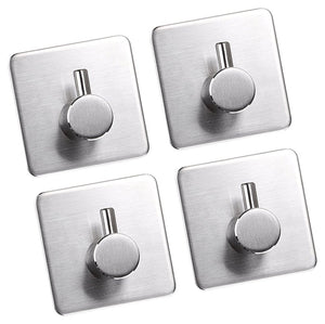 JISIMI x225 3M Self Adhesive Hooks, 304 Stainless Steel Closets Coat Towel Robe Hook Rack Wall Mount for Bathroom and Lavatory by (4 Pack)