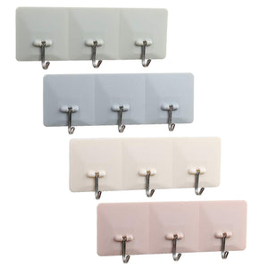 LANMOK 4 Pcs Self Adhesive Plastic Hook Rack Wall Mounted Hanger Bath Towel Holder with 3 Hooks Hat Bathrobe Coat Hooks for Bathroom Kitchen Lavatory