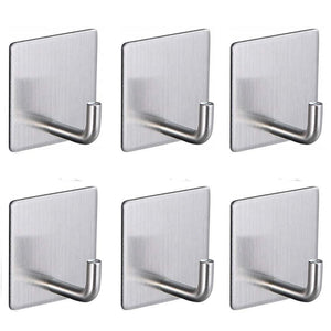 6 Pack Towel Hooks, Anteer Self Stick Robe Hooks Key Hooks Heavy Duty Coat Hooks Stainless Steel Stick on Wall Hooks for Home, Kitchen, Bathroom