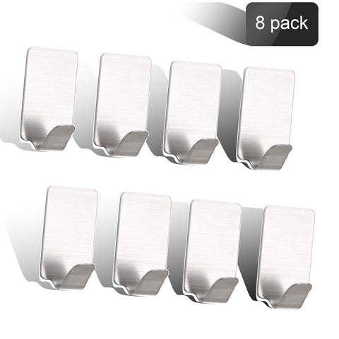 Towel Hooks - Small 0.39” x 1.77” x 0.98” Adhesive Stainless Steel Coat Hooks Hanger, Waterproof Wall Hooks for Hanging Pants Clothes Hats in Kitchen,Washroom (8 Pack)