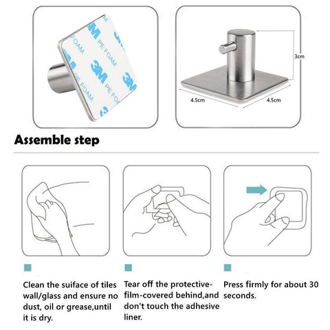 4-Pack Towel Hook 3M Self Adhesive Hooks 304 Stainless Steel Closets Coat Towel Robe Hook Rack Wall Mount for Bathroom