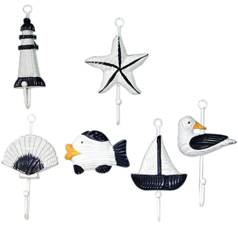 ZZ Lighting Creative Clothes Hook Towel Hat Coat Hangers for Cloakroom/Clothing Shop/Porch Beach Themed Wall Hooks Rustic Wall Decorations Decorative Hanging Hook for Children's Room (6 Hooks)