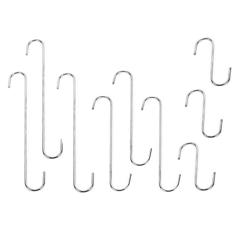 9-Piece Chrome Steel S-Hooks 9", 7" and 3-1/2" Hang Plants, Towels, Tools and More