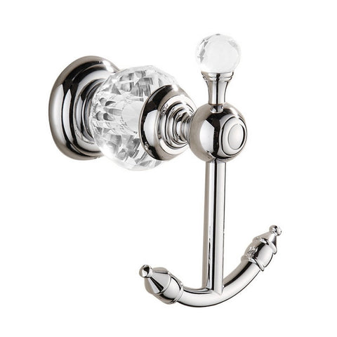 Beelee BA5206C Crystal-Series Silver Coat Hook Clear Crystal White Towel Hooks 2 Hanger Wall Mounted