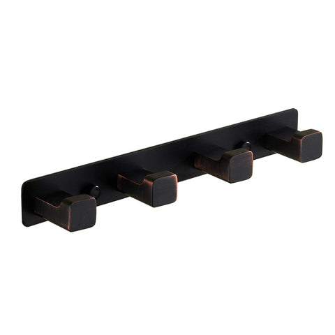 Robe Hook Rack Wall Mounted Coat Hook Rail Robe Hanger Stainless Steel with 4 Heavy Duty Hooks Bathroom Kitchen Towel Holder, Oil Rubber Bronze MARMOLUX ACC