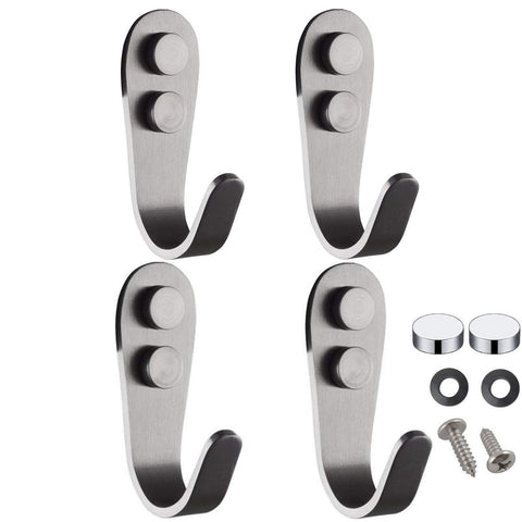 JIAEN Diameter 3mm Stainless Steel Coat Hat Single Hook Heavy Duty Support 18kg,Set for 4 Value Pack