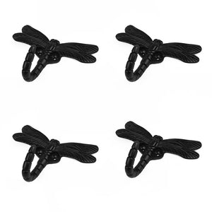 HanLingGG 4 Pack Dragonfly Wall Mounted Hanger Hooks Heavy Duty Coat Tower Hooks with Screws for Clothes, Hat, Bags, Key Perfect Halloween Decorations (Black)
