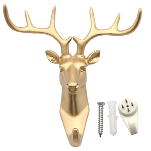 bouti1583 Single Deer Head Antlers Wall Hanger Coat Hat Hook Animal Shaped Decorative Gift Gold