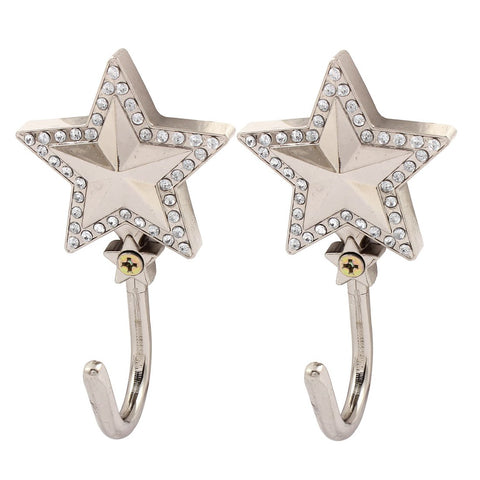 uxcell Artificial Rhinestones Decor Stars Shape Coat Handbag Hook Wall Hanger 2 PCS Silver Tone