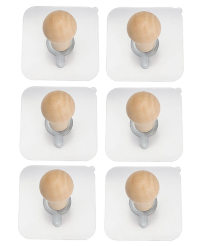 Amariver 3M Adhesive Wall Hooks Wooden Hat Hooks, 6 Pack No Drills Wall Mounted Wooden Hat Hooks Storage Coat Hanging Hook Coat Towel Hat Key Robe Hooks On Door Wardrobe (Color 1)