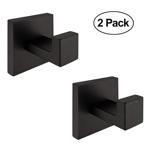 Nolimas 2 Pack Matte Black Towel Hook Stainless Steel Bathroom Rustproof Clothes Towel Coat Hook Wall Mounted Square Toilet Kitchen Heavy Duty Door Hanger