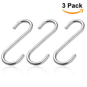 Angel Tears Premium 3-Pack Larger Round S Shaped Hooks in Polished Stainless 304 Steel Metal