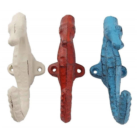 3 Cast Iron Seahorse Wall Towel Hooks