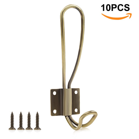 Vintage Bronze Wire Hooks – LANIAKEA Entryway Antique Wall Mounted Double Coat Hanger, Perfect Coating and Rustic Decoration Hanger, 10 Pcs