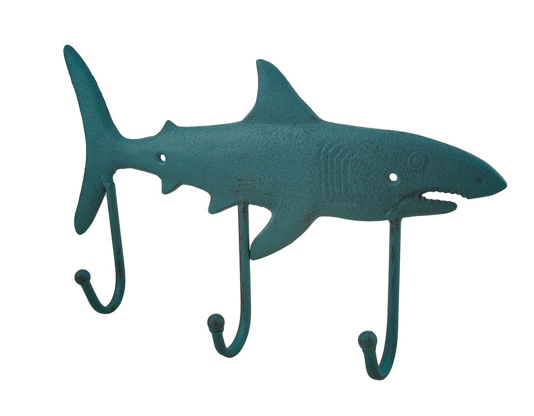 Cast Iron Shark Shaped Verdigris Decorative Wall Hook