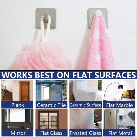 SNCTG 6 Piece Self Adhesive Hooks, Towel Hook Sus 304 Brushed Stainless Steel Bathroom Kitchen Organizer Super Power Heavy Duty Wall Mount Coat Hanging Rack