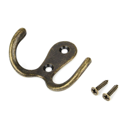 Zivisk 10 Pack Double Prong Robe Hook - Rustic Hooks Retro Cloth Hanger Coat Hanger Wall Mounted Hook Include Screws
