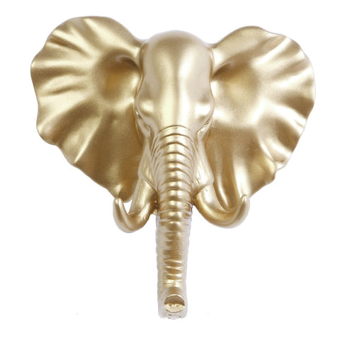 TraPal Elephant Head Single Decorative Coat Hook Wall Mounted Rustic Coat Rack Easy to Install Resin Animal Shape Clothes/Garment/Jacket Hanger (Elephant-Glod)