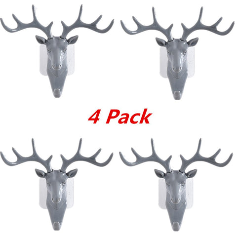 Youzpin Creative Three-Dimensional Deer Head Embedded Pothook,Living Room Bedroom Bathroom Kitchen Door&Wall Decorative Adhesive Hook, Hat, Coat, Towel, Key Hooks (4 Pack-Black)