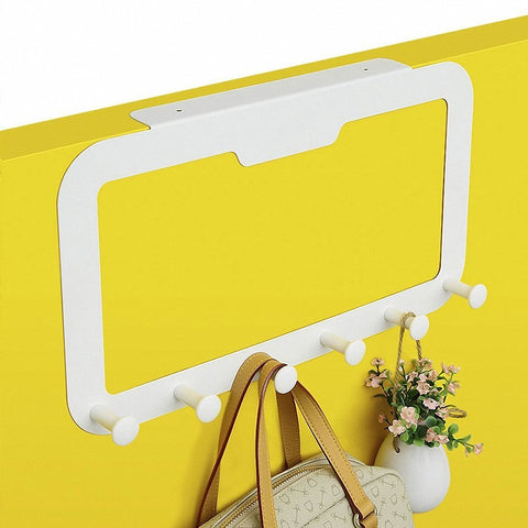Space-Saving Carbon Steel Over the Door Hooks Hanger Home Coat Rack - 6 Peg Organizer with No Hole Drilling Required to Securely Holder Hooks White