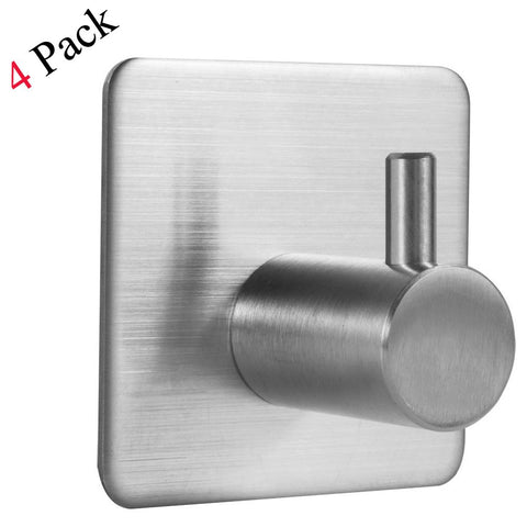 Innoam Robe Towel Coat Hook 3M Self Adhesive Bathroom Kitchen Wall Hooks Brushed Stainless Steel (4 Pack)