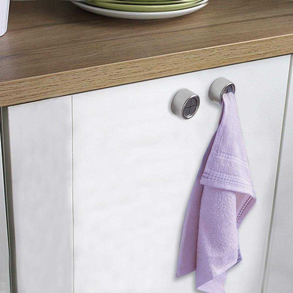 Dreamtop 6 Pack Adhesive Towel Hooks Round Tea Towel Holder Door Wall Mount Hooks Hanger for Kitchen, Bathrooms and Home