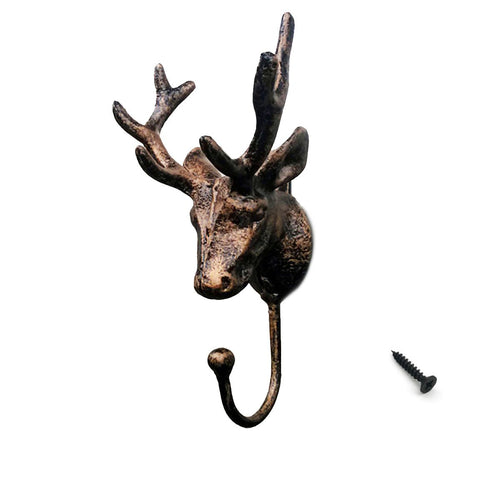 VintageBee Vintage Deer Wall Hook Iron Deer Head Hanger Animal Shaped Coat Hat Hook Heavy Duty/Rustic/ Decorative Gift/Livingroom Ornament (Rose Gold)