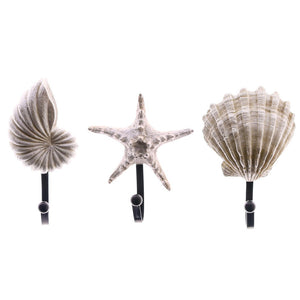 3 Pack Sea Shell Starfish Conch Beach Style Wall Mount Hooks,Oceanic Nautical Decorative Resin Hook Hanger for Keys,Coat,Towel,Hat,Robe (Coastal Design)