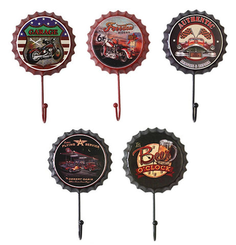 Esther Beauty 22 lbs Heavy Duty Wall Hook/Creative Beer Bottle Cap Shape/Decorative Utility Hook, Pack of 5(B)(Random Delivery)