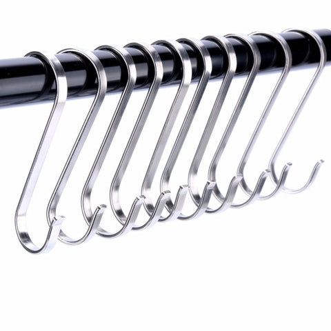 WKBY 8 PCS Large Flat S stainless steel Metal flat Hooks Coat hanger Coat hook Kitchen Tools Pot Pan Hanger Storage Hanging Rack Large Size (3.38" x 1.18")