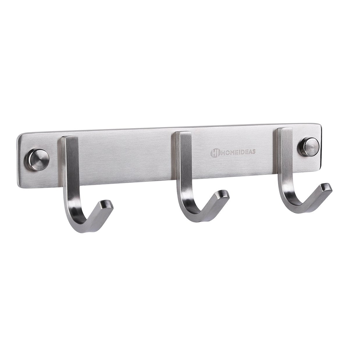 HOMEIDEAS 8-Inch Coat Hook Rail SUS304 Stainless Steel Coat Wall Mounted Bath Towel Hook Hanger with 3 Hooks,Brushed Finish