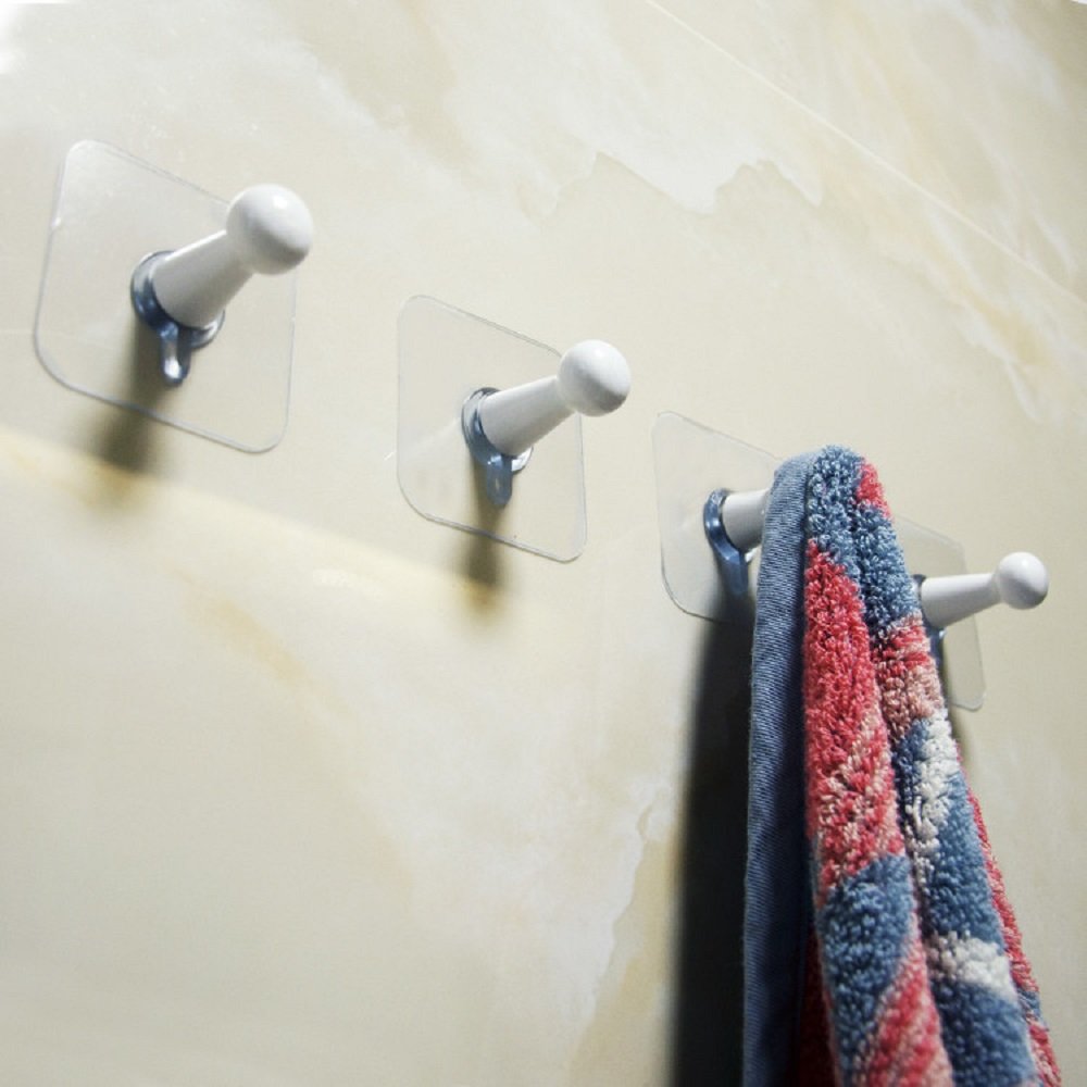 Sendida Wall Adhesive Wooden Hooks - 4 Pack Nails Free Wood Peg Hooks Hat Storage Wall Mounted Hook for Coat Towel Hat Key Robe Closet Hooks - Brown