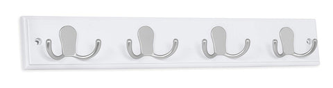 BirdRock Home Dual Hook Coat Rack | 4 Dual Hooks | Wall Mounted Hat Rack Rail | Satin Nickel Hooks | White Pine Bathroom Rail