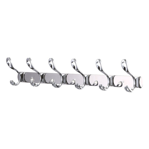 TOROTON Kitchen Utensil Utility Hook 12 Hooks Hole Wall Mount Towel Rack Bedroom Coat Bag Hat Belt Hanger Stainless steel Silver