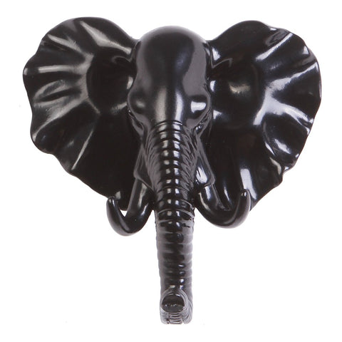 TraPal Elephant Head Single Decorative Coat Hook Wall Mounted Rustic Coat Rack Easy to Install Resin Animal Shape Clothes/Garment/Jacket Hanger (Elephant-Black)