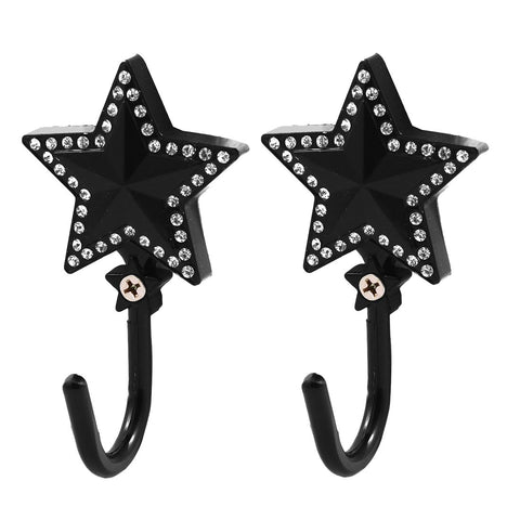 uxcell Stars Shape Artificial Rhinestones Decor Coat Handbag Hook Wall Hanger 2 PCS Black