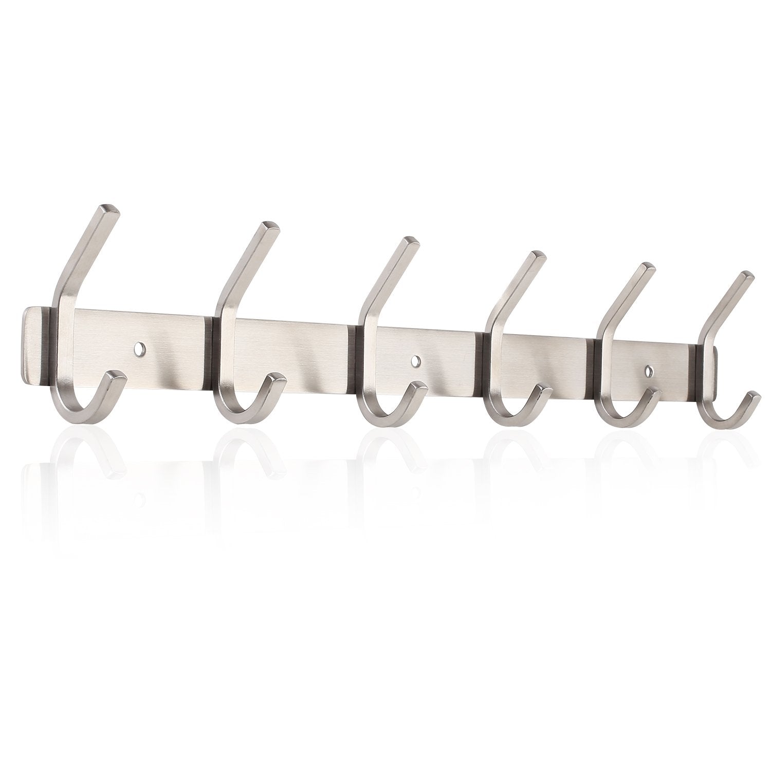 HOMFA Coat Hook Wall Mounted Stainless Steel Hook Rack with 6 Dual Hanger Hooks for Coats, Hats, Scarves, key