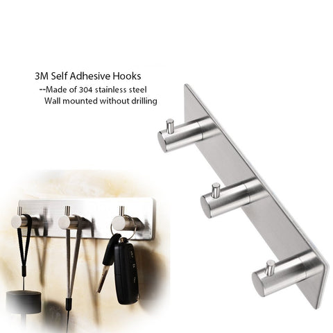 Towel Hook, Stainless Steel Robe/ Coat/ Clothes/ Key Bath Hook Wall Hanger Rack 3M Self Adhesive Hook for Kitchen, Bathroom, Bedroom (3 in 1 Straight Hook)